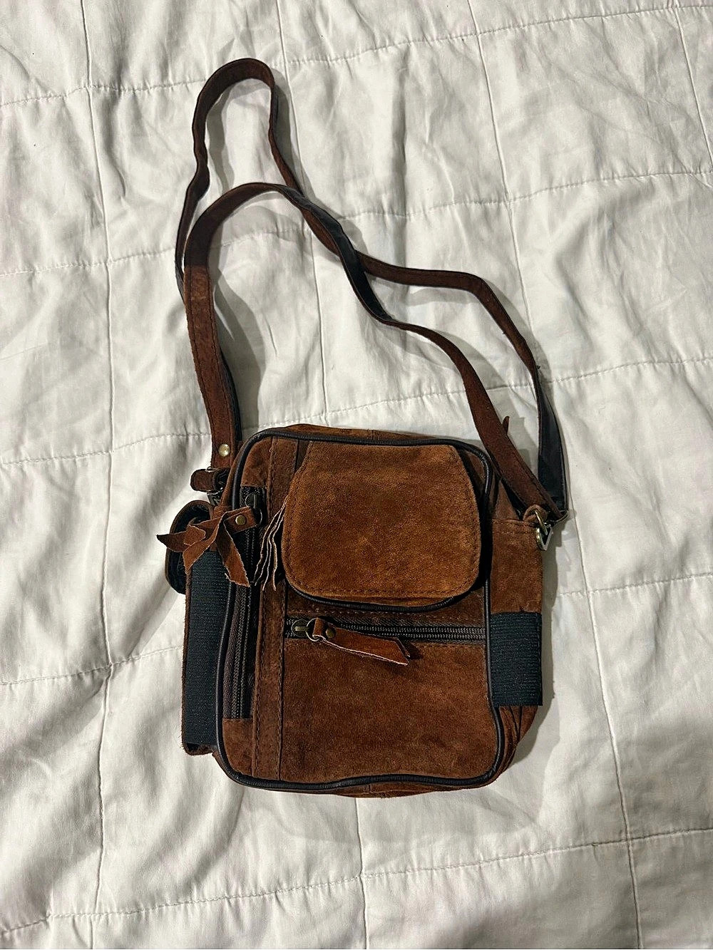 Vintage Brown Suede Crossbody Bag